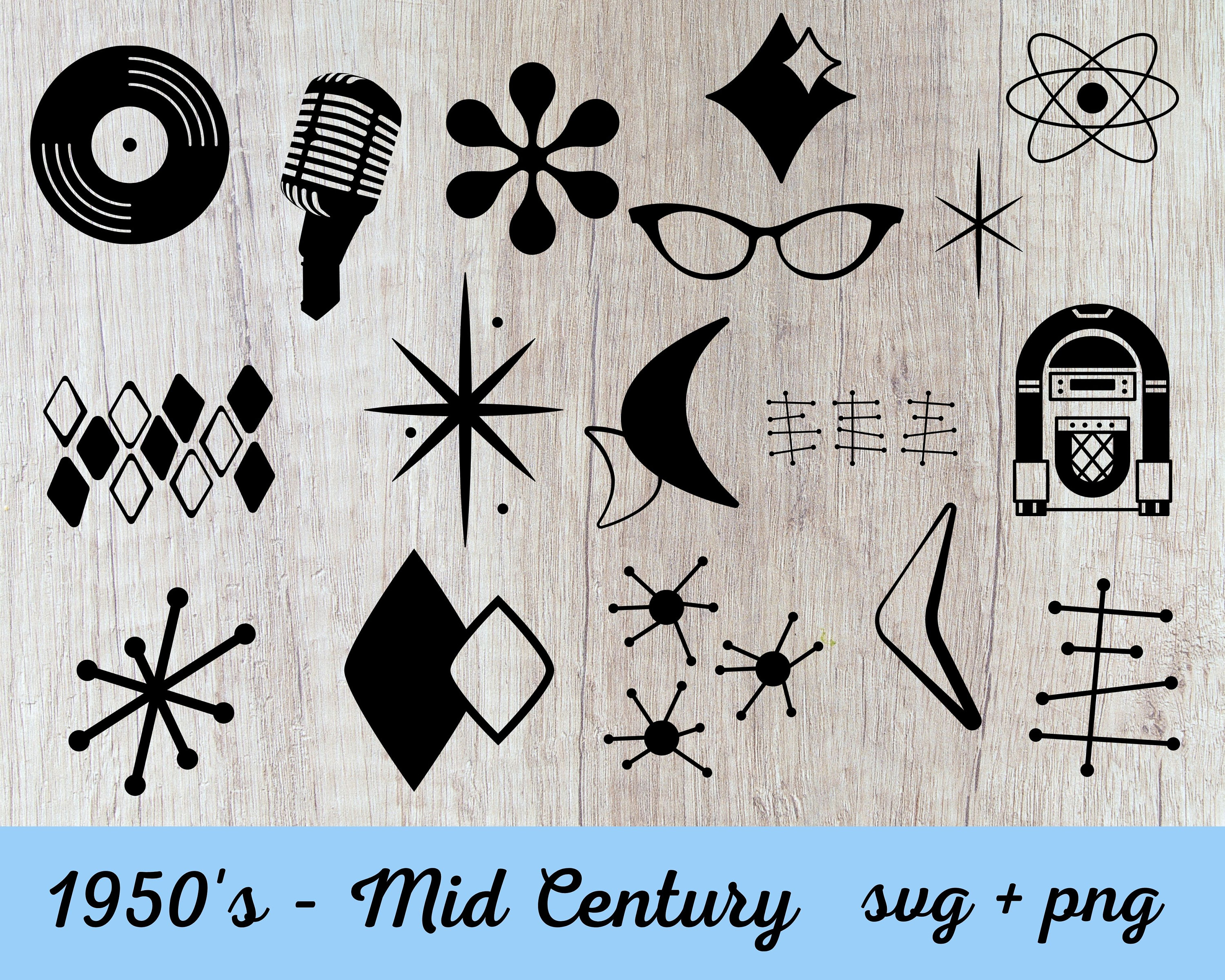 Mid Century Modern SVG Bundle, 1950s Clip Art, Abstract