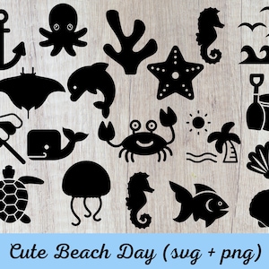 Pacote de SVG de Praia, SVG de Oceano, SVG de Fundo do Mar, SVG de Vida Marinha, SVG de Polvo Bebê, SVG de Concha, SVG de Golfinho, SVG de Arraia
