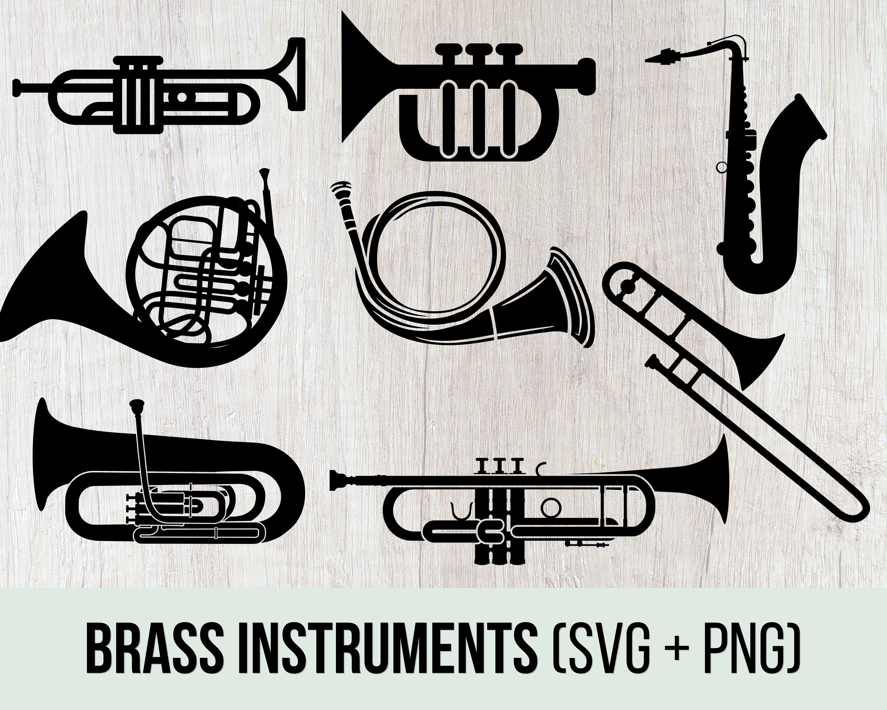 Brass Instrument Svg, Bundle, Trumpet, Trombone, Tuba Digital