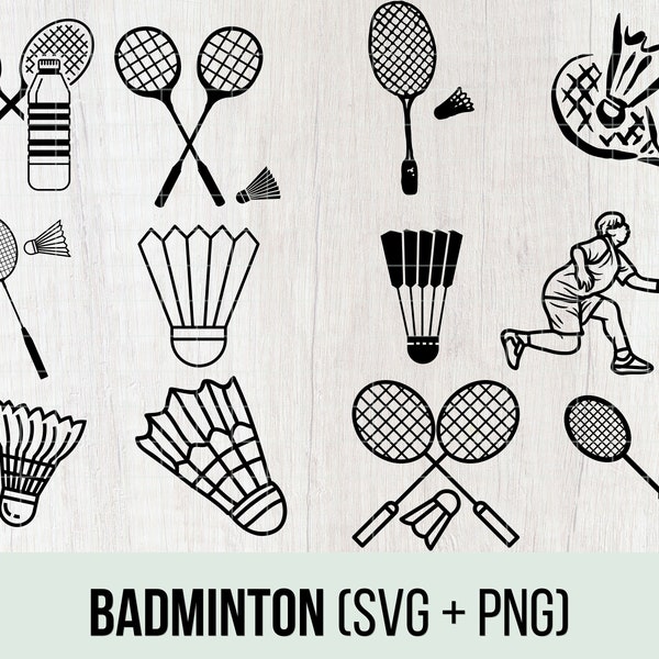 Badminton SVG, Badminton Ausrüstung SVG, Badminton Schläger Symbol, Schläger SVG, Schnittdatei für Silhouette, SVG, Png, Cricut Design