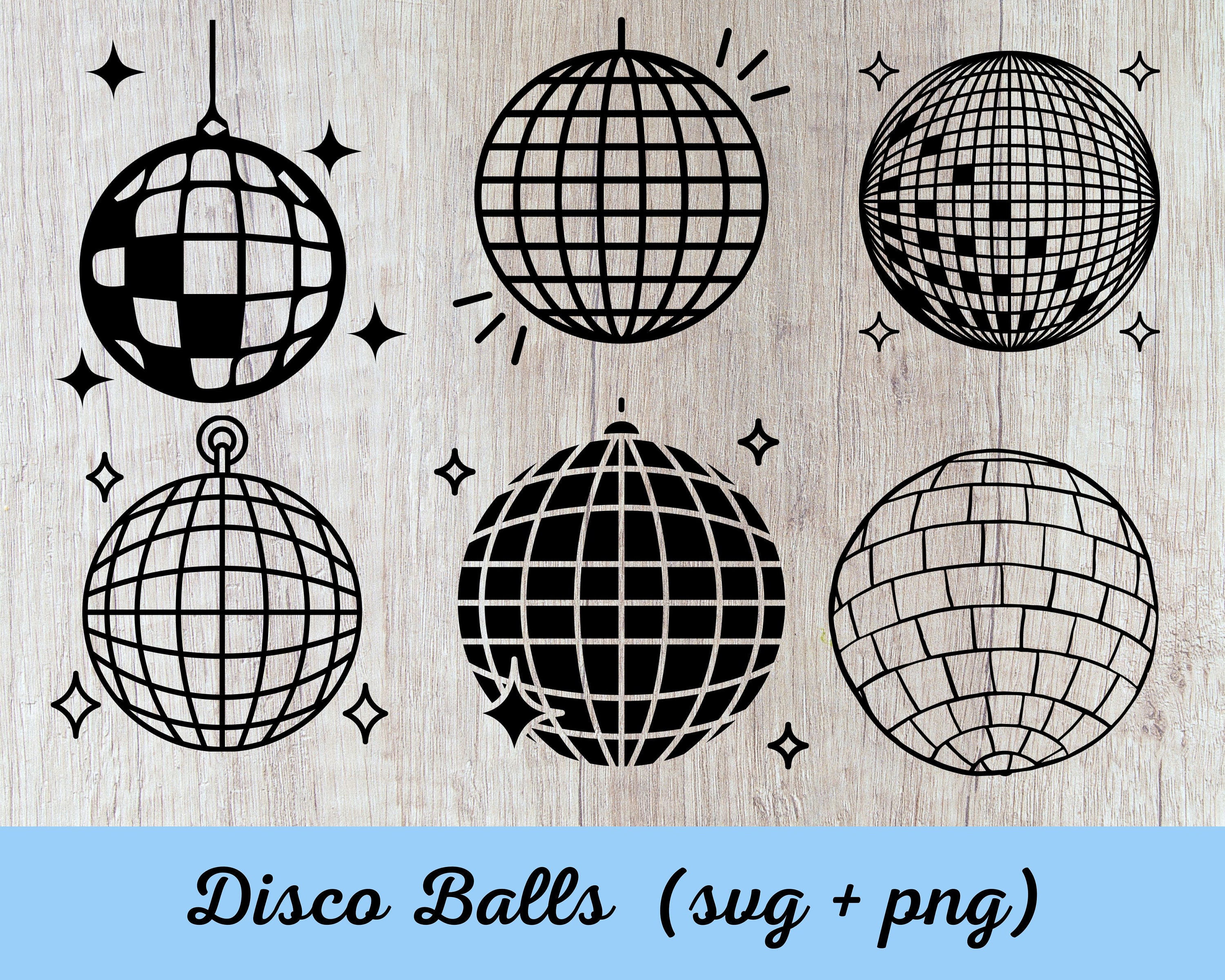 Disco Mirror Ball Vector Clipart Set / Outline, Stamp and Color
