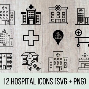 12 Hospital icons, SVG, Hospital Building SVG, Cricut, Clipart, Silhouette, Vector, Emergency Room SVG,Vector, Png