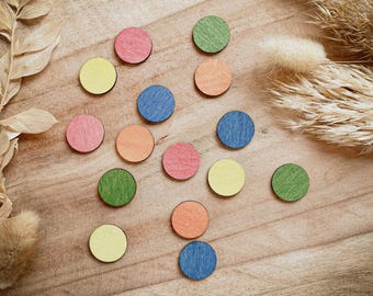 Confeti de madera pintado a mano - 2 cm | Decoración de mesa de madera colorida | Confeti para cumpleaños y celebraciones