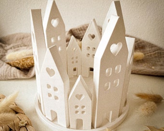 Kerzenteller Häuserreihe aus Keramik - Haus Deko Kerze Dekoration Licht Geschenk Mitbringsel