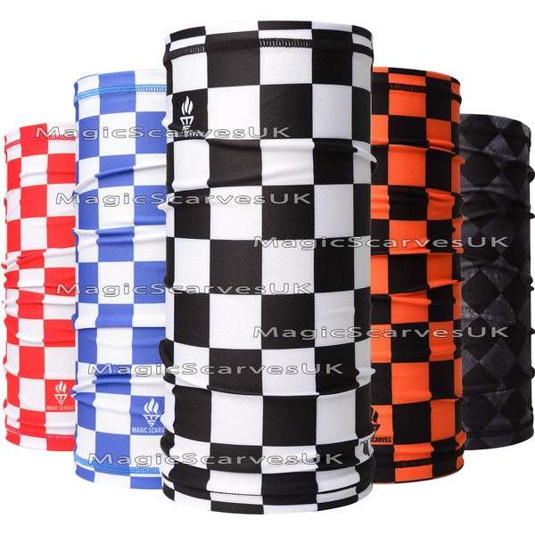 Bike Neck Tube Checkered Scarf Snood Neck Warmer Motorcycle MOD Scooter Classic Black and White Check Bandana Cycle Riding Wrap