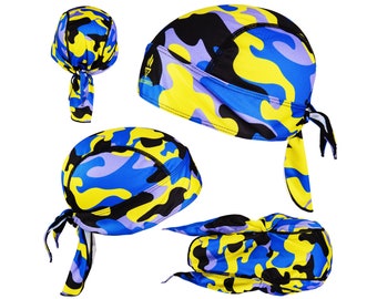 Magic Scarves® Men Cycle Durag Camo Army Bandana Zandana Cap Headband Scarf Hat Blue Yellow