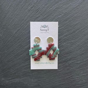 Aztec Turquoise & Red Earrings - Southwest Jewelry - Statement Jewel - Lightweight Earrings - Handmade Jewelry- Polymer Clay Earrings -