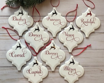 Santa's Reindeer Christmas Ornaments, Christmas Gift, Christmas Tree Ornament, Reindeer Ornaments