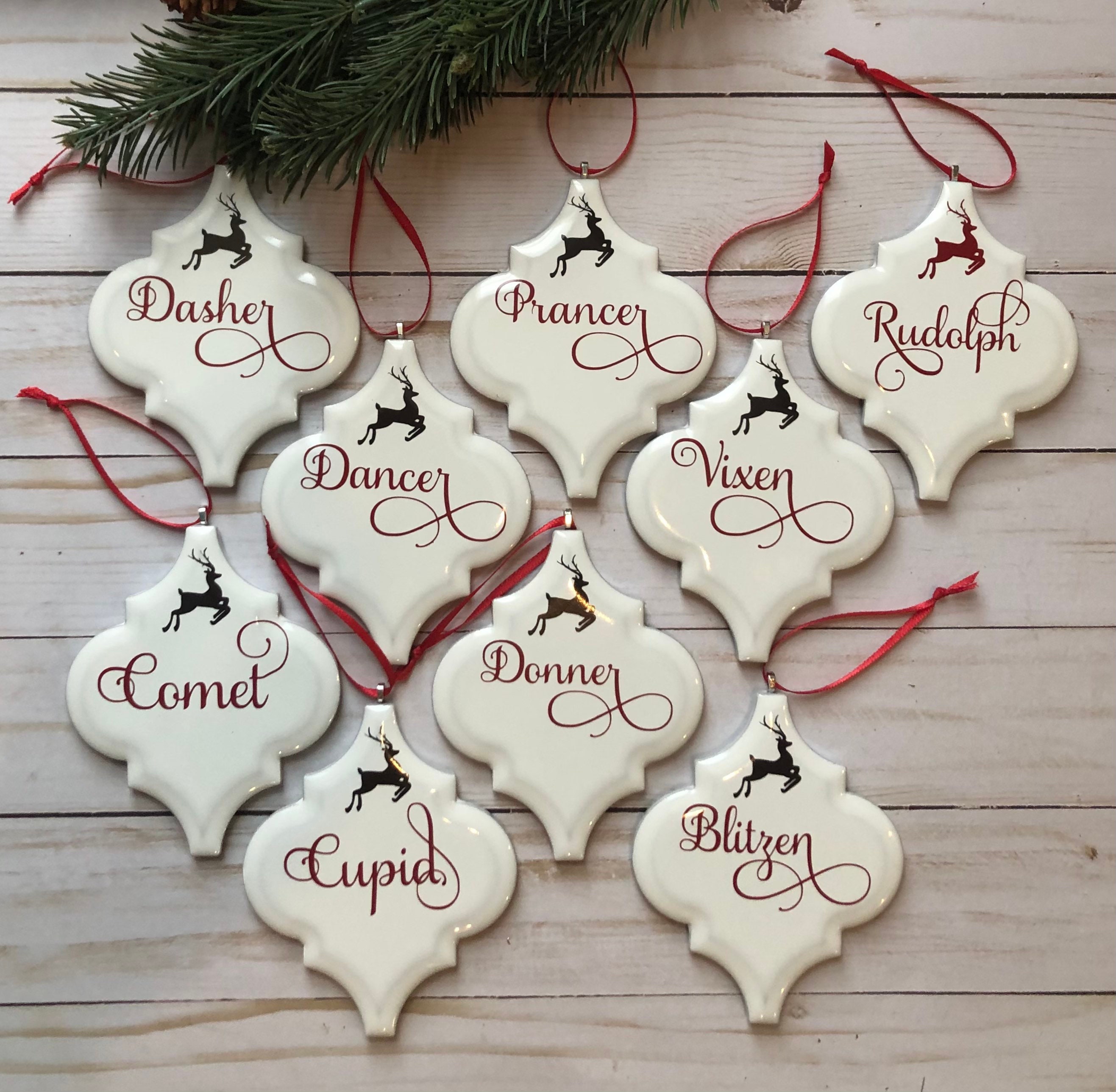 Santa's Reindeer Christmas Ornaments, Christmas Gift, Christmas Tree Ornament, Reindeer