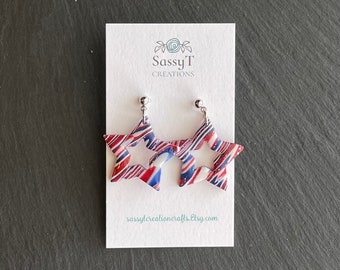 Patriotic Star Clay Earrings: Red, White, and Blue 4th of July Jewelry