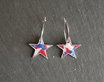 Patriotic Star Clay Earrings: Red, White, and Blue - 4th of July Jewelry