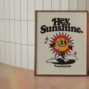 Sun Retro Character Wall Art, Retro cytat ścienny Print, Digital Download Print, Retro dekoracje ścienne, Duża sztuka do druku, Wydruki artystyczne do pobrania