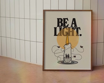 Be Light Character Retro Wall Art, Retro Quote Wall Print, Digital Download Print, Retro Wall Decor, Large Printable Art, Downloadable Art