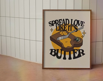 Butter Love Retro Quote Print, Mid Century Modern Wall Art (Digital Download)