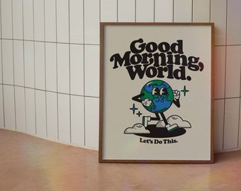 Good Morning Retro Character Wall Art, Retro Quote Wall Print, Digital Download Print, Retro Wall Decor, Large Printable Art, Digital Print