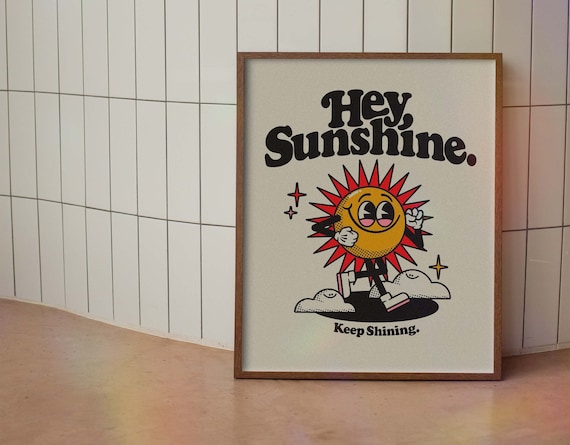 Sun Retro Character Wall Art, Trendy Quote Wall Print, Digital Download Print, Retro Wall Decor, Large Printable Art, Downloadable Art Print