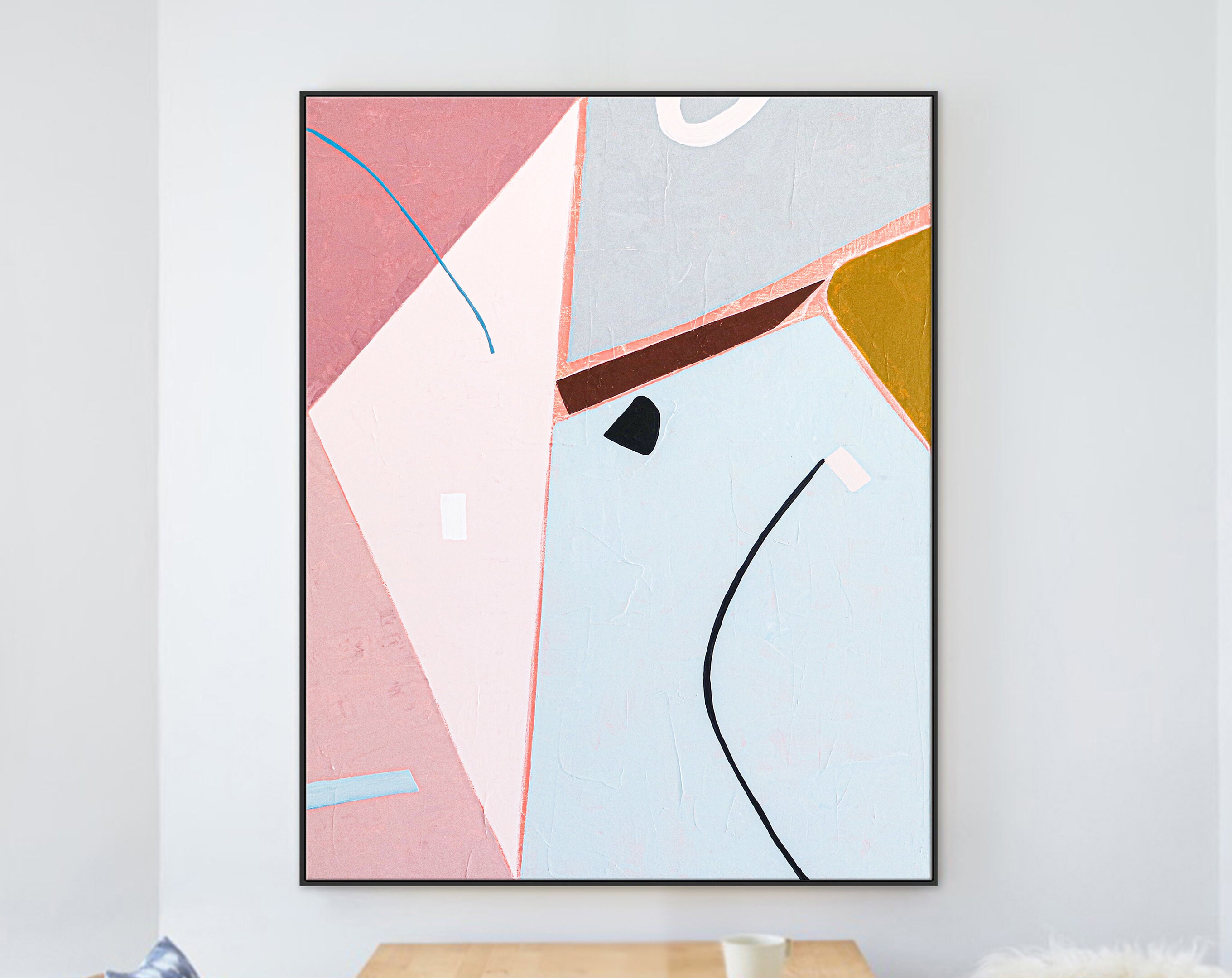 Minimalistic Expression Abstract Large Painting in Beautiful Colors, Original Canvas Wall Art in Contemporary Style ｜ Romantic malfunction