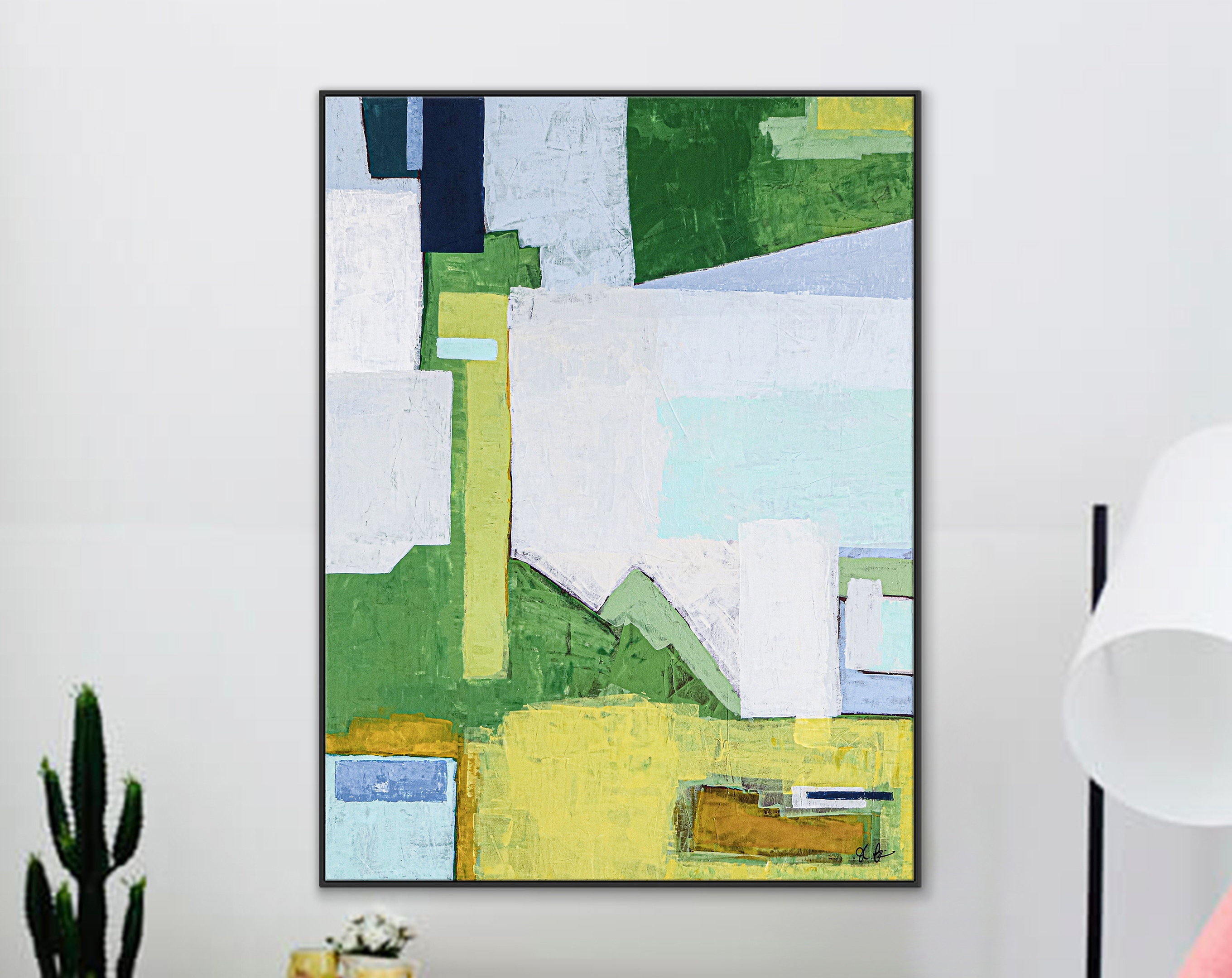 Original Abstract Large Acrylic Painting, Contemporary Landscape Canvas Art in Vibrant Green ｜ The thoughts of memory