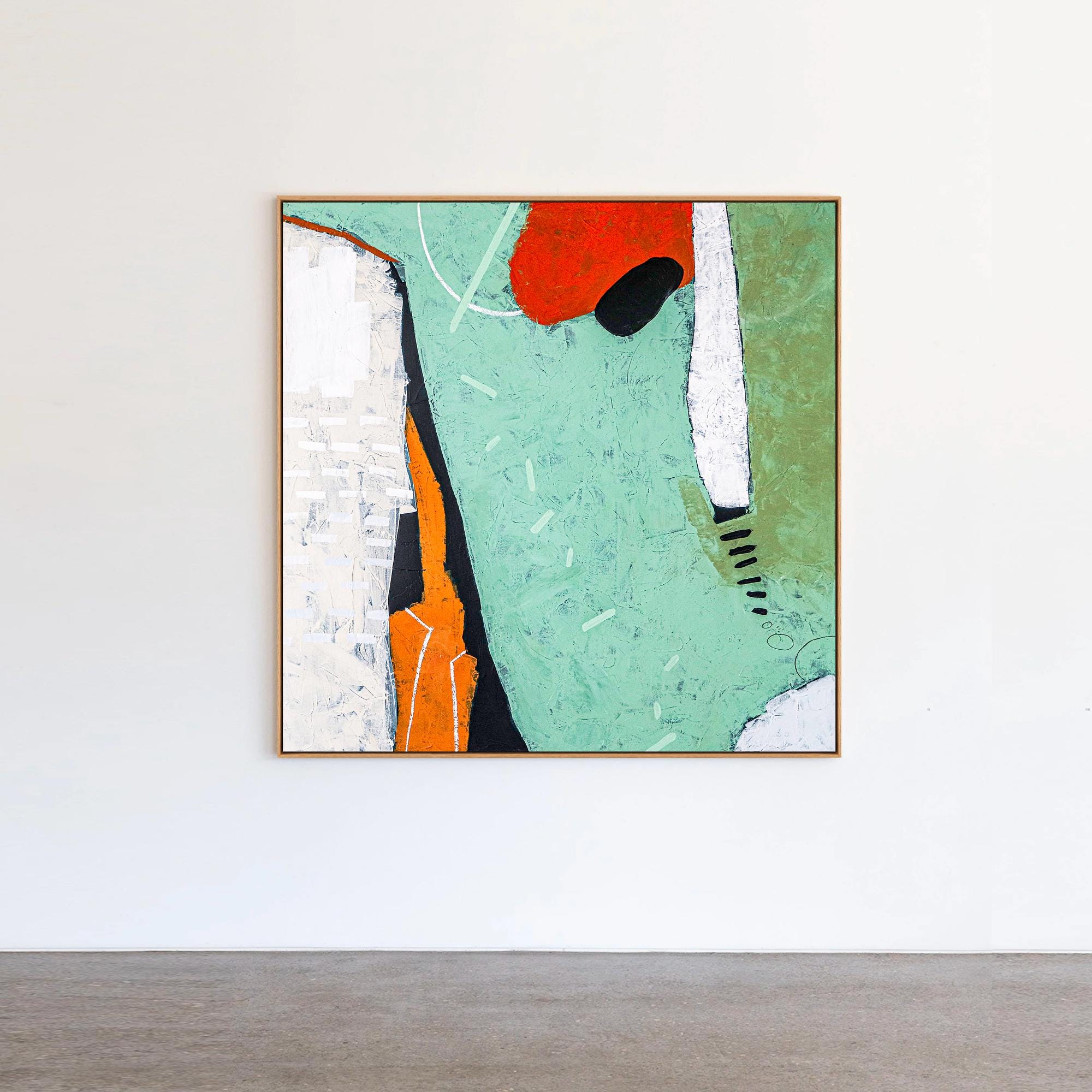 大きなグリーンティールの抽象画ウォールアート ― モダンなオリジナル