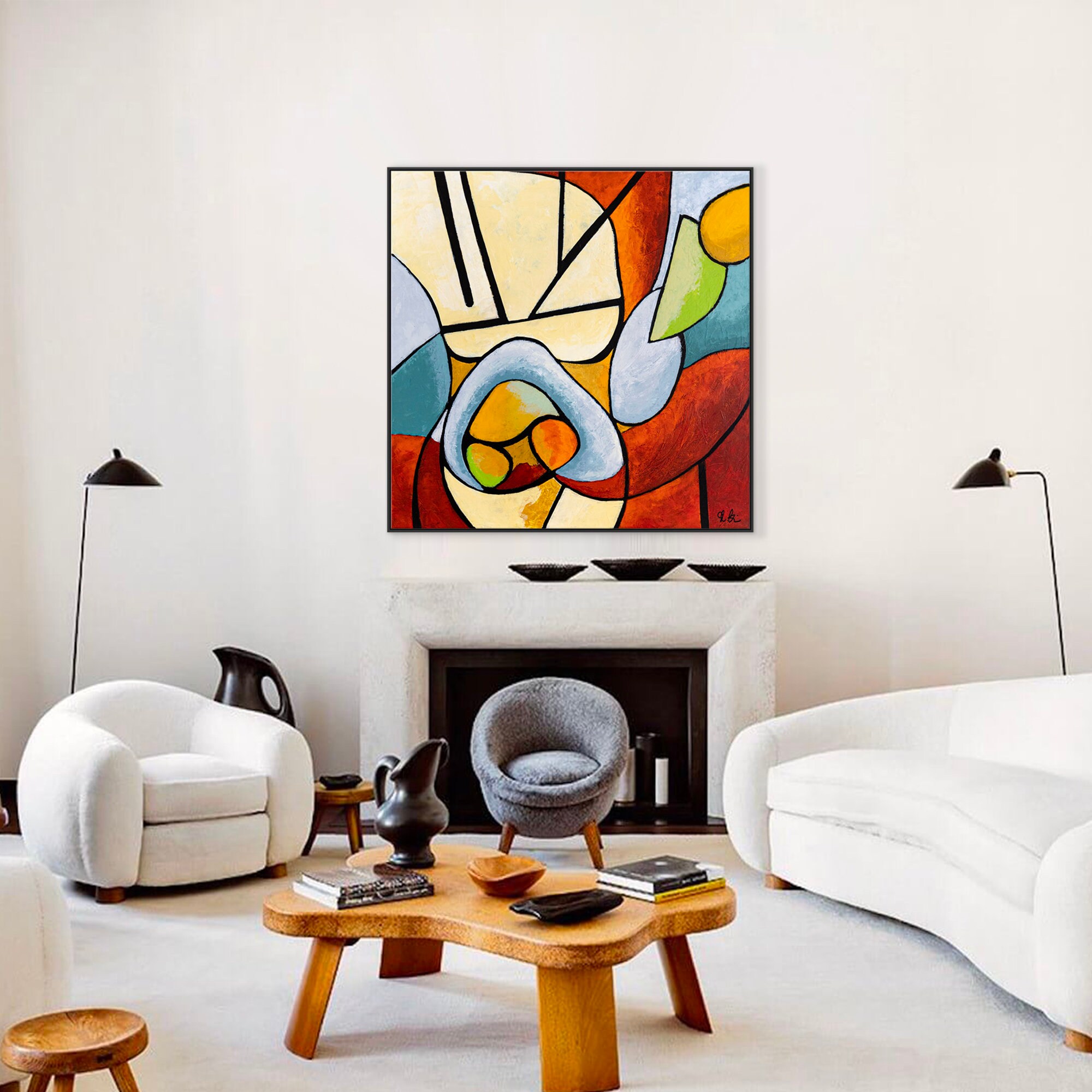 表現主義の抽象アクリル画：カラフルな現代アートキャンバス