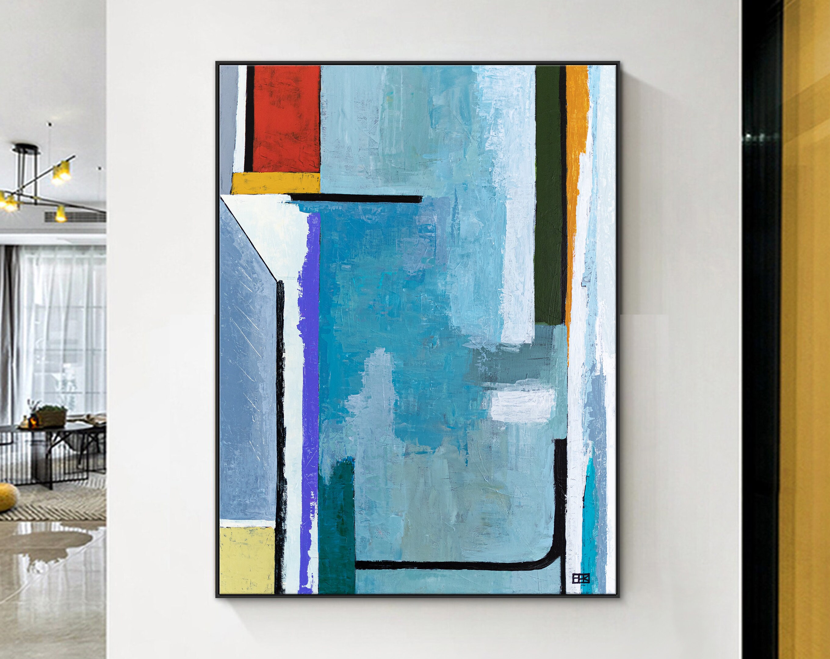 Large Geometric Original Abstract Painting in Acrylic, Large Contemporary Modern Canvas Wall Art ｜ Modern Somber