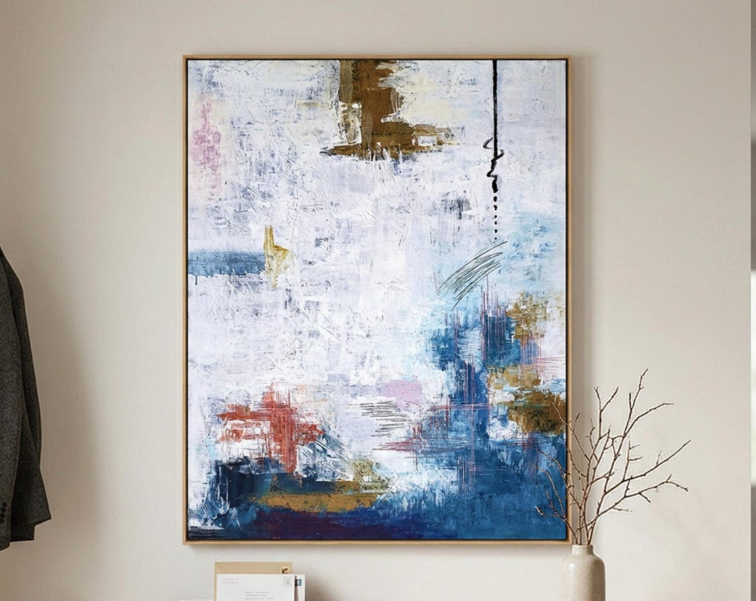 Large Blue Abstract Wall Art — Modern Serene Original Oil Painting ...
