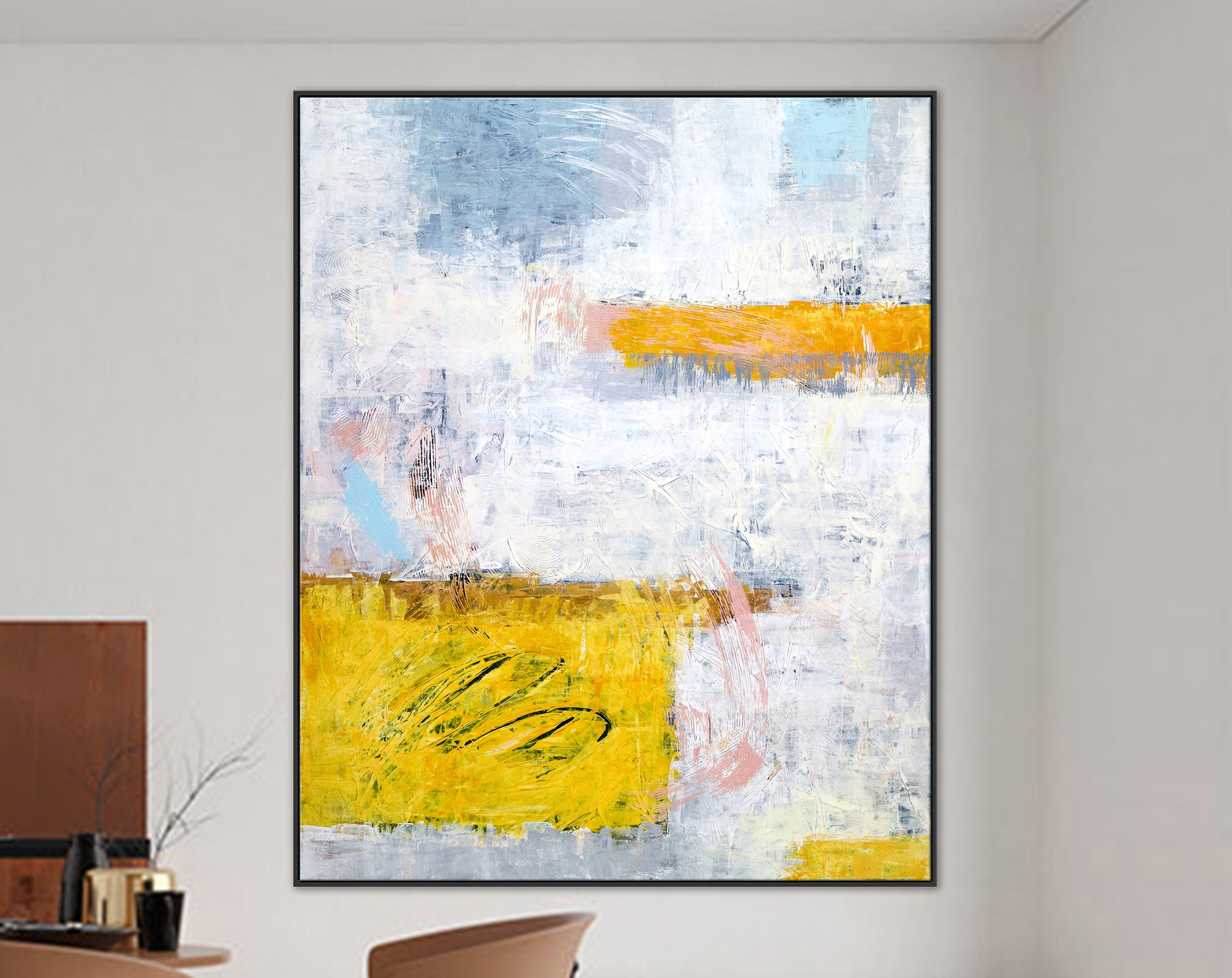 Colorful Large Abstract Original Acrylic Painting, Modern Canvas Wall Art, Expression of Light & Color ｜ Yellow echo