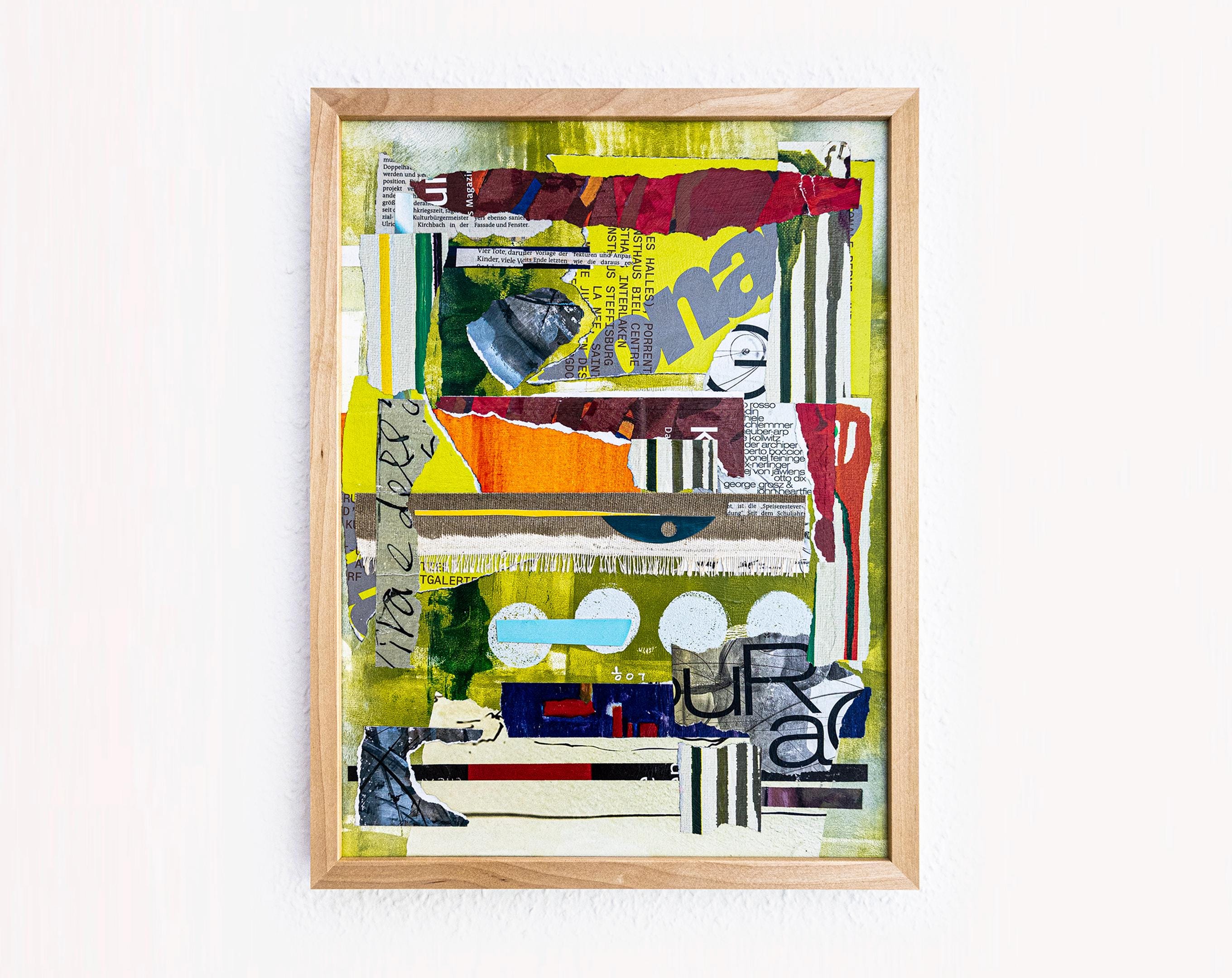 抽象コラージュアート - オリジナルウォールアート - 木製アクリル油彩