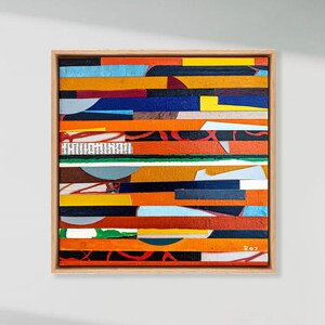 抽象コラージュアート - オリジナルウォールアート - 木製アクリル油彩