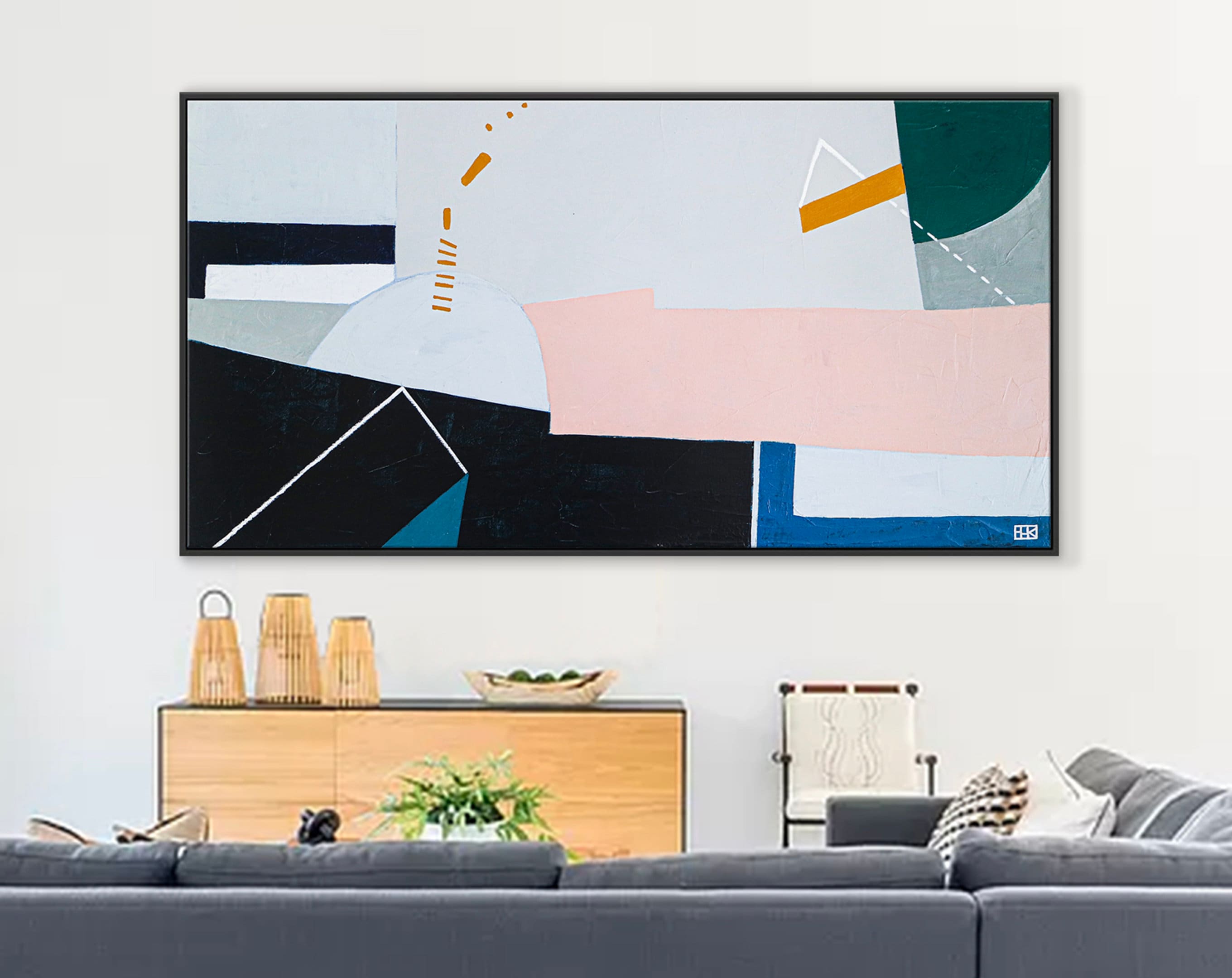 Surreal Geometric Abstract Minimalist Acrylic Painting Original, Wide Contemporary Modern Canvas Wall Art ｜ Kafkaesque I
