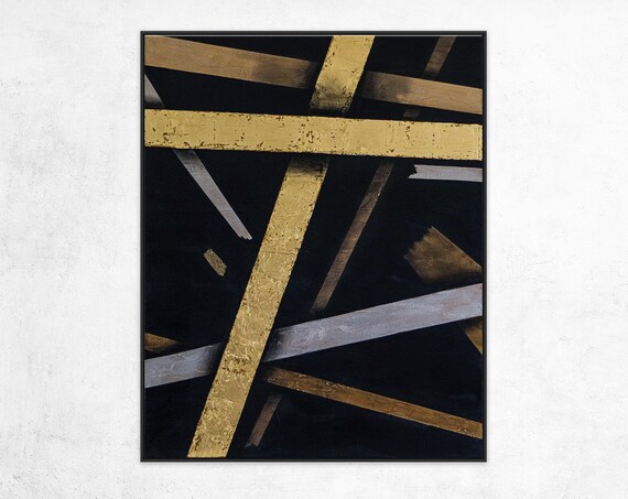 金箔アクセントの抽象画 大型モダン現代アート作品 キャンバスアート約