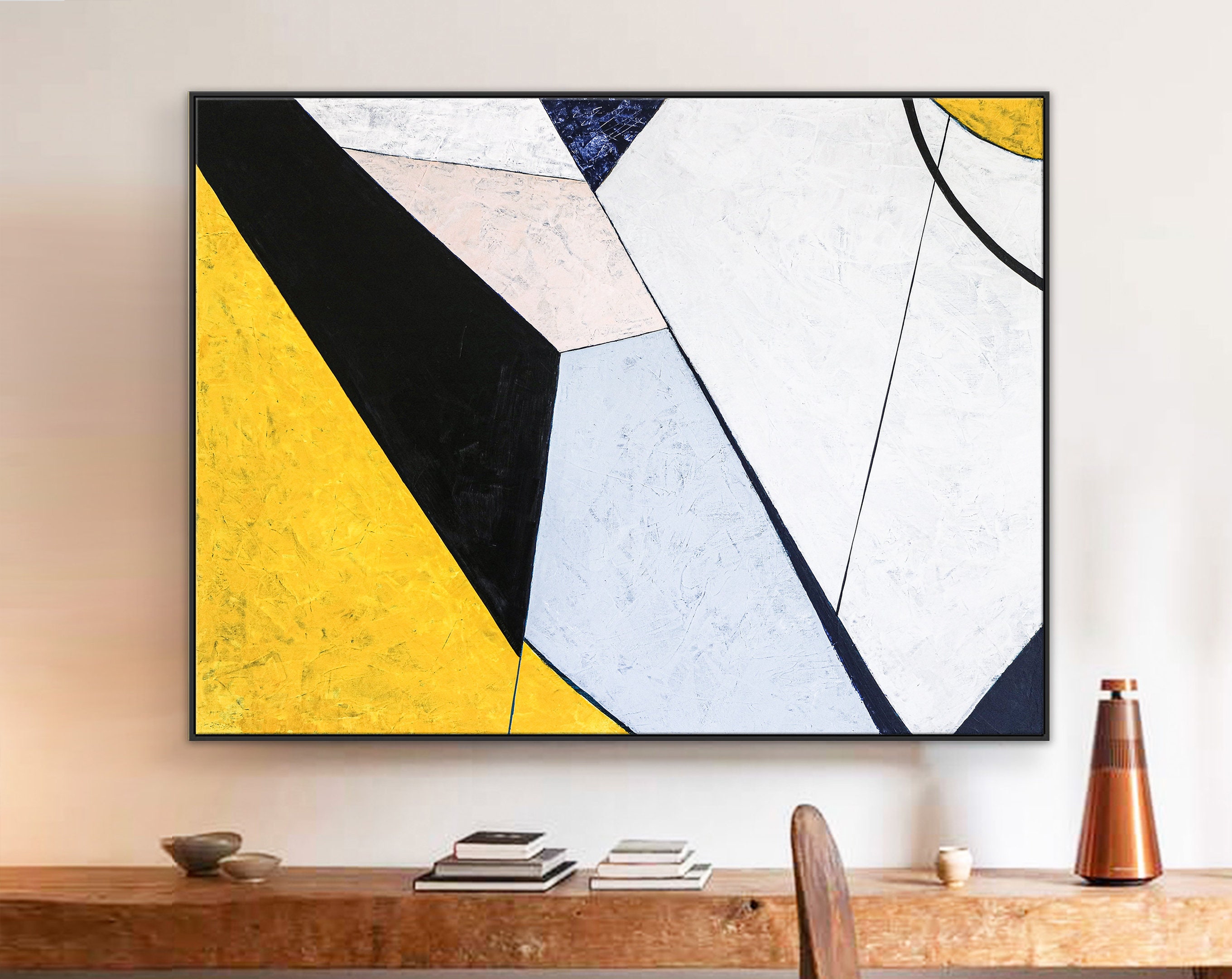 Minimalism in Large Geometric Abstract Original Painting, Modern Acrylic Canvas Wall Art Embracing Comfort ｜ Consolation