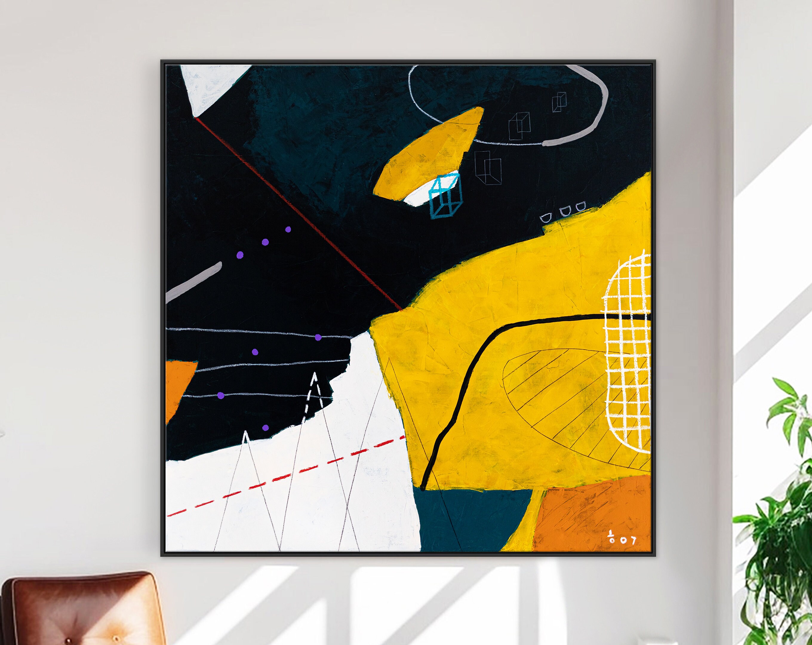 Captivating Large Original Abstract Colorful Painting in Acrylic, Blue and Yellow Modern Canvas Wall Art ｜ Swati