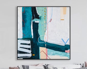 Playful and Youthful Energy in Large Abstract Acrylic Original Painting, Modern Contemporary Canvas Wall Art | Puer