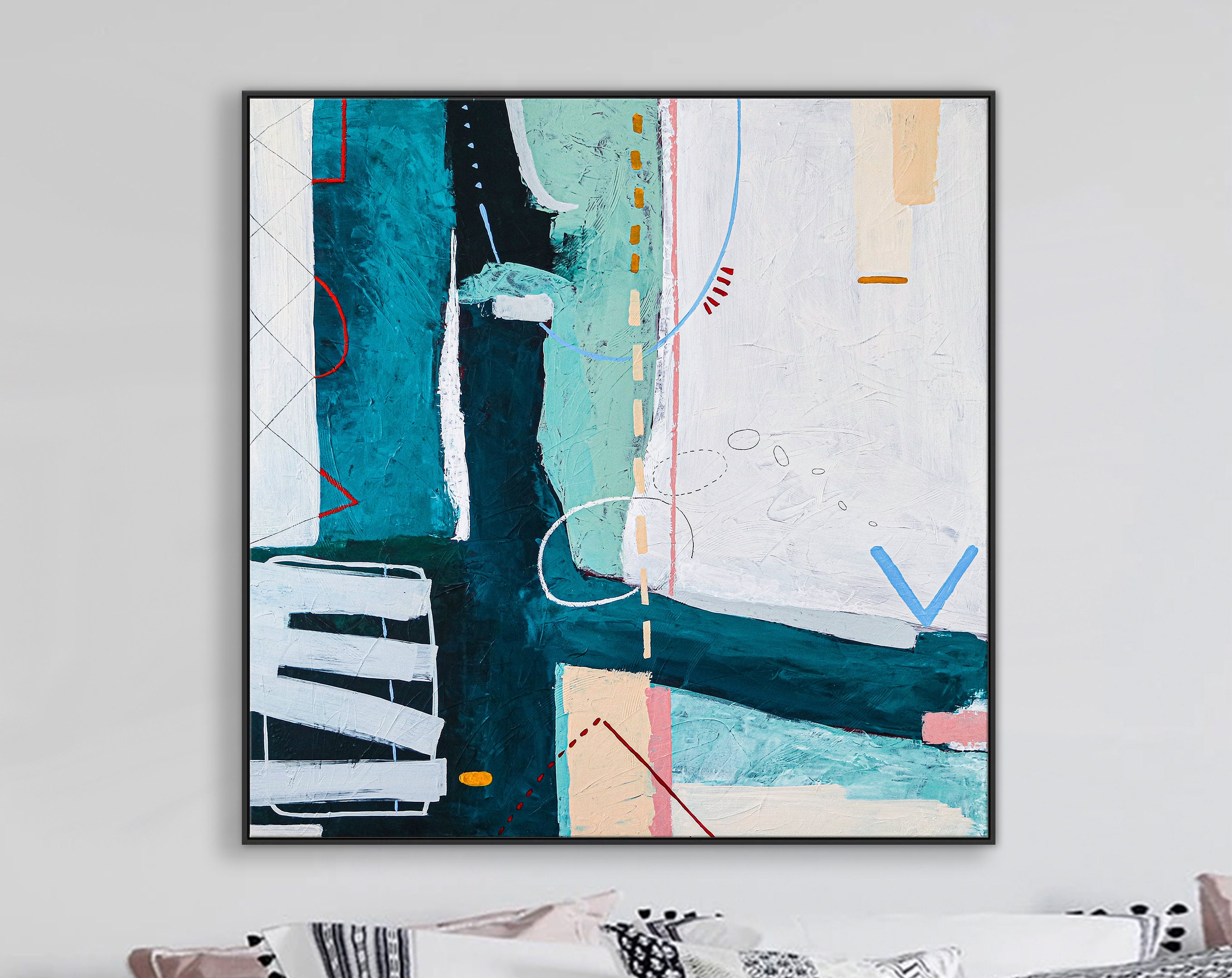Playful and Youthful Energy in Large Abstract Acrylic Original Painting, Modern Contemporary Canvas Wall Art ｜ Puer