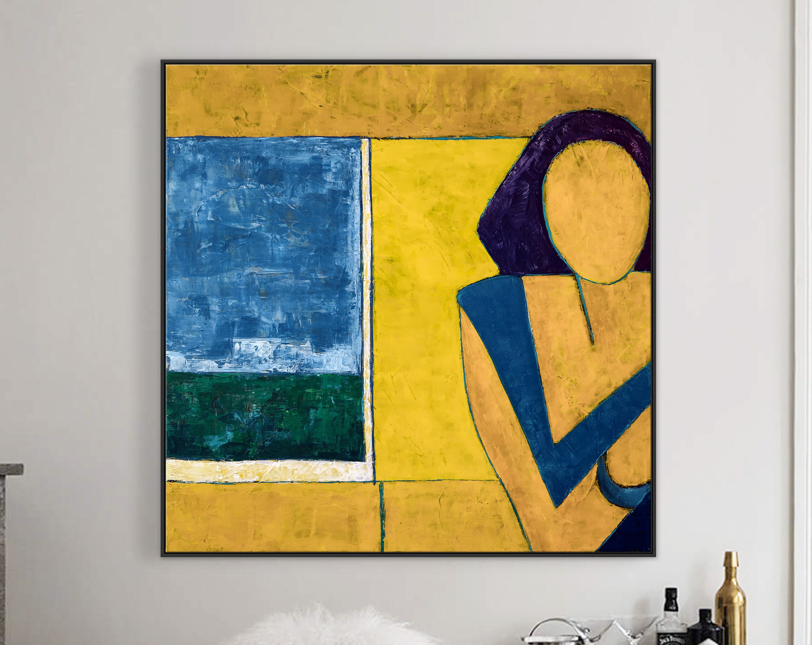 Figurative Original Abstract Acrylic Painting, Modern Contemporary Canvas Wall Art of Portray the Essence of a Woman ｜ She is