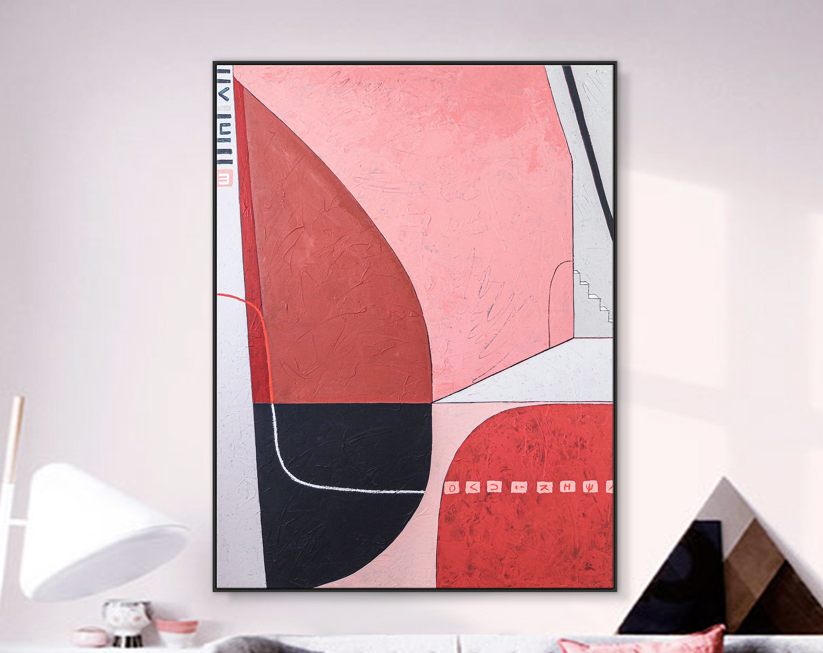 Expressing the Inexpressible in Original Abstract Acrylic Painting, Contemporary Modern Canvas Wall Art of Red & Pink ｜ Decipher