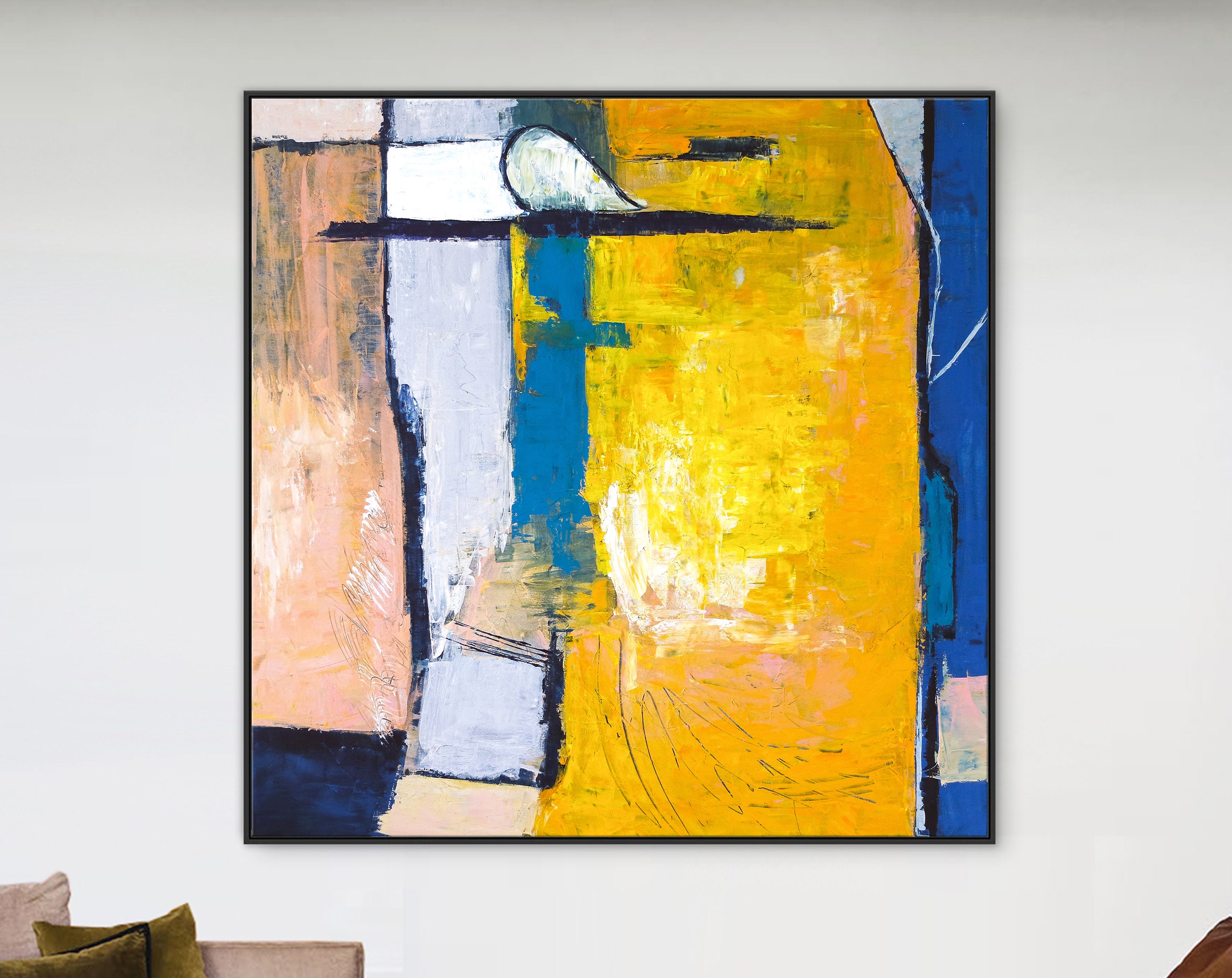 Vibrant Blend in Modern Original Abstract Acrylic Painting, Large Expressionist Canvas Acrylic Wall Art ｜ Suburban