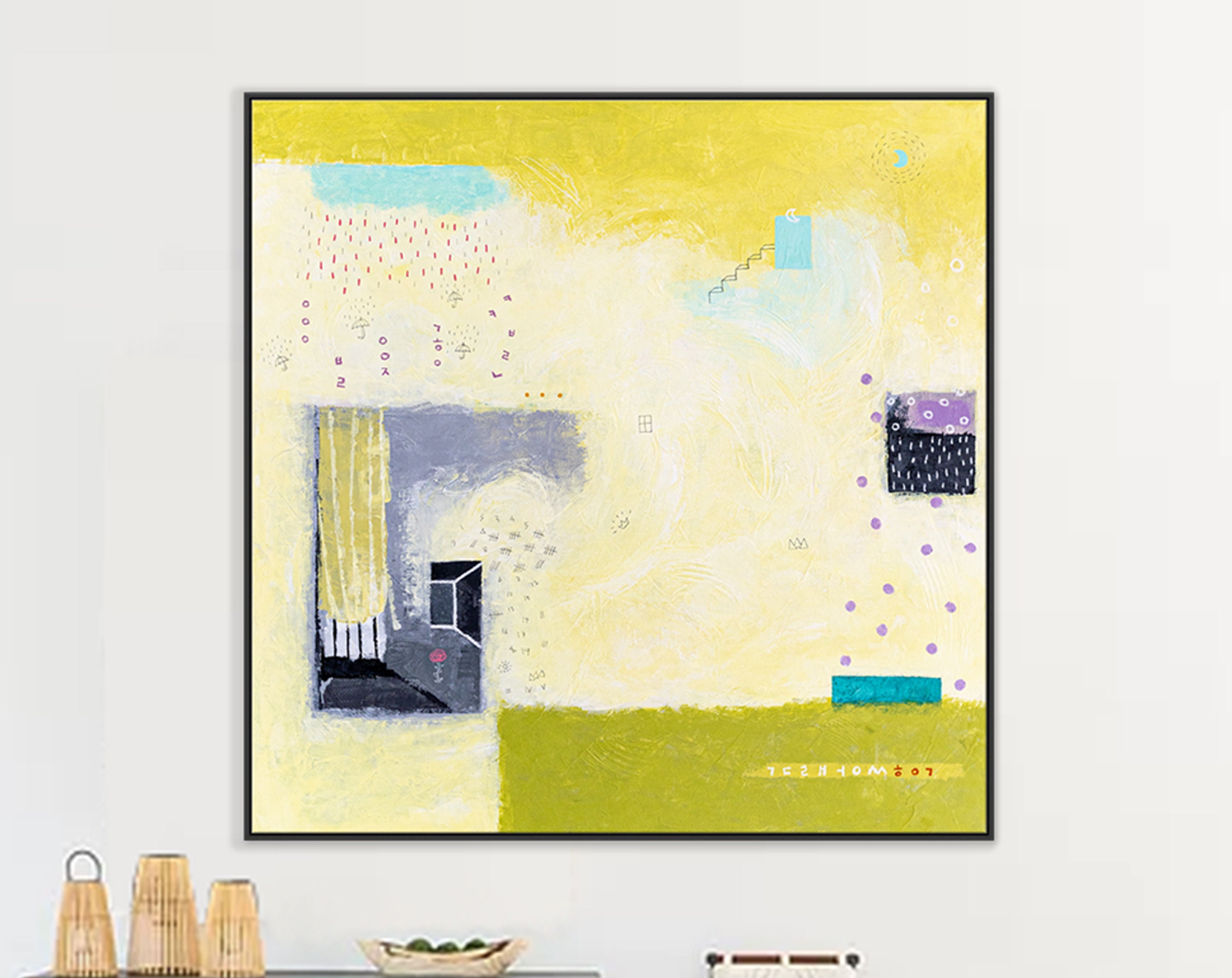 Dreamy Large Original Abstract Yellow Painting, Modern Canvas Wall Art in Beautiful Colors ｜ Daydream of Sunday