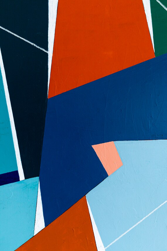 幾何学的なオリジナル抽象的カラフル絵画、アクリルモダン