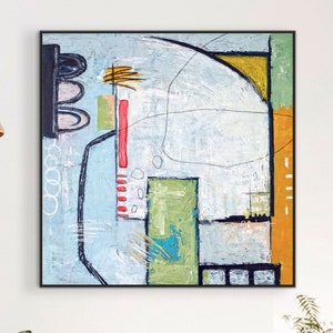 Abstract Painting Original Large Acrylic Canvas Wall Art, Playful and Colorful Modern Abstract Art on Canvas - The Wait