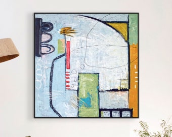Abstract Painting Original Large Acrylic Canvas Wall Art, Playful and Colorful Modern Abstract Art on Canvas - The Wait