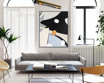 Modern Minimalist Abstract Original Acrylic Painting, Mysterious Moonlight  in Contemporary Canvas Wall Art Nacht