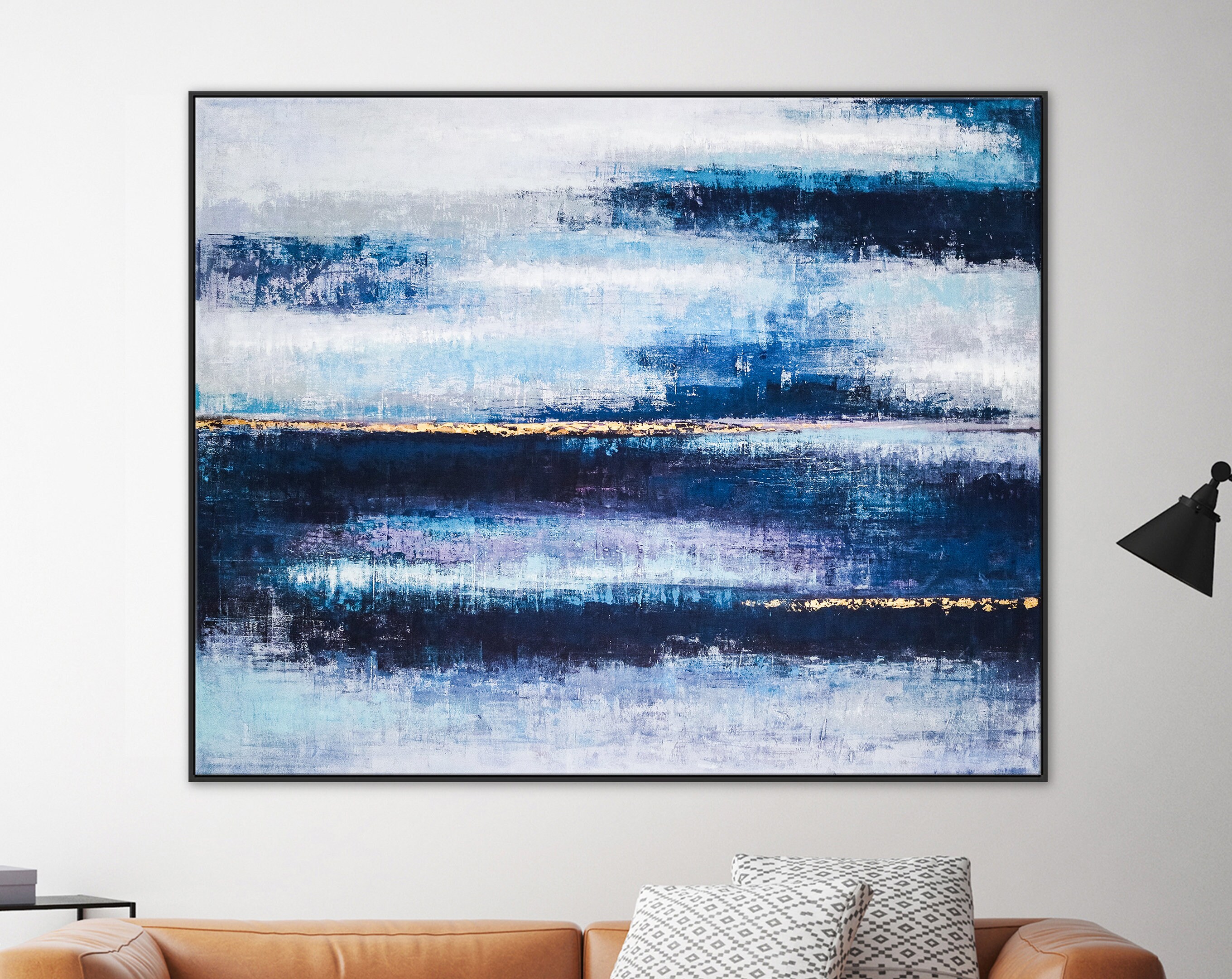 Midnight Tranquility in Acrylic Abstract Original Painting, Large Modern Blue Canvas Wall Art ｜ Mystic Blue