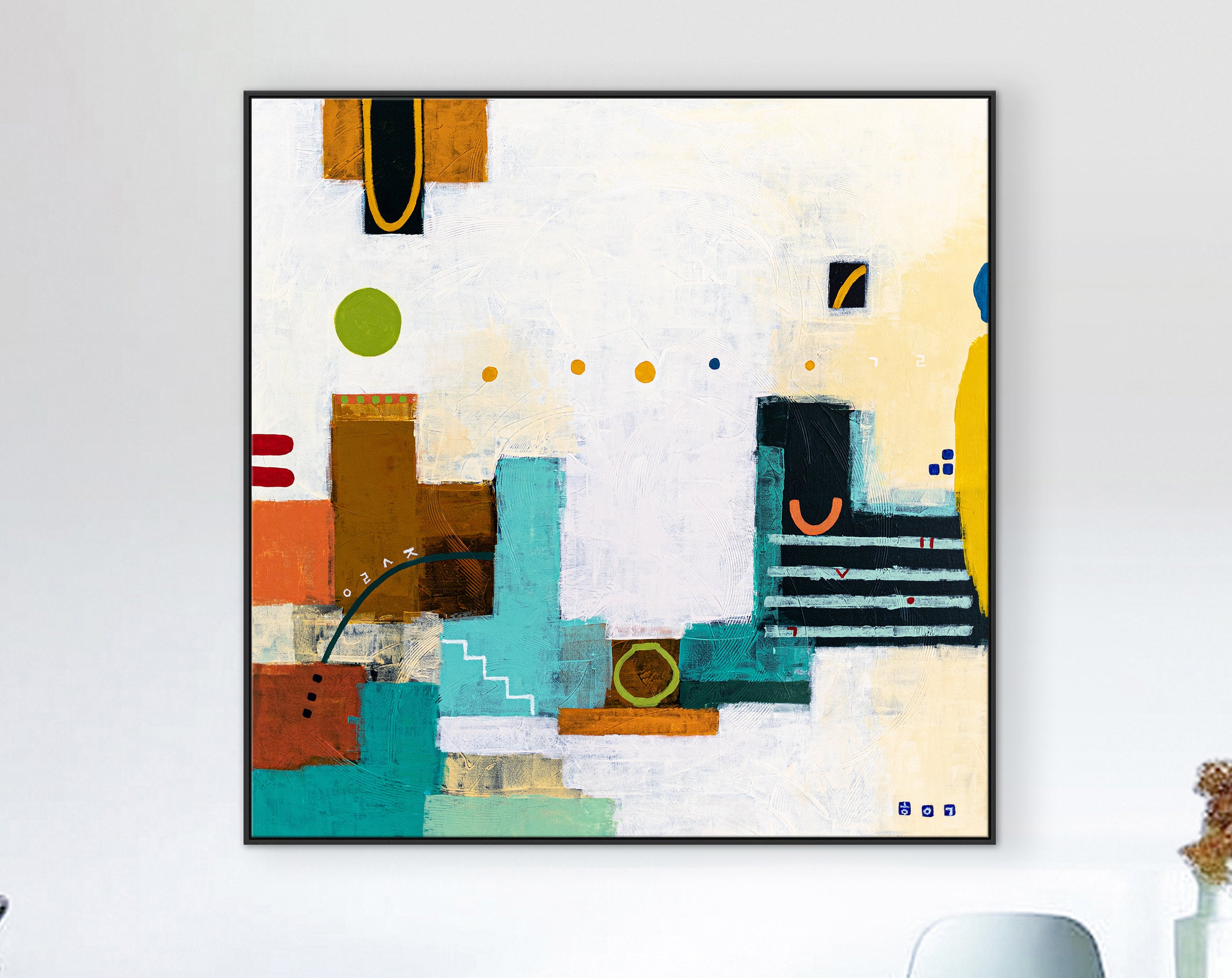 Cheerful Green Emphasis Original Abstract Acrylic Painting, Contemporary Style Modern Canvas Wall Art ｜ Hugh