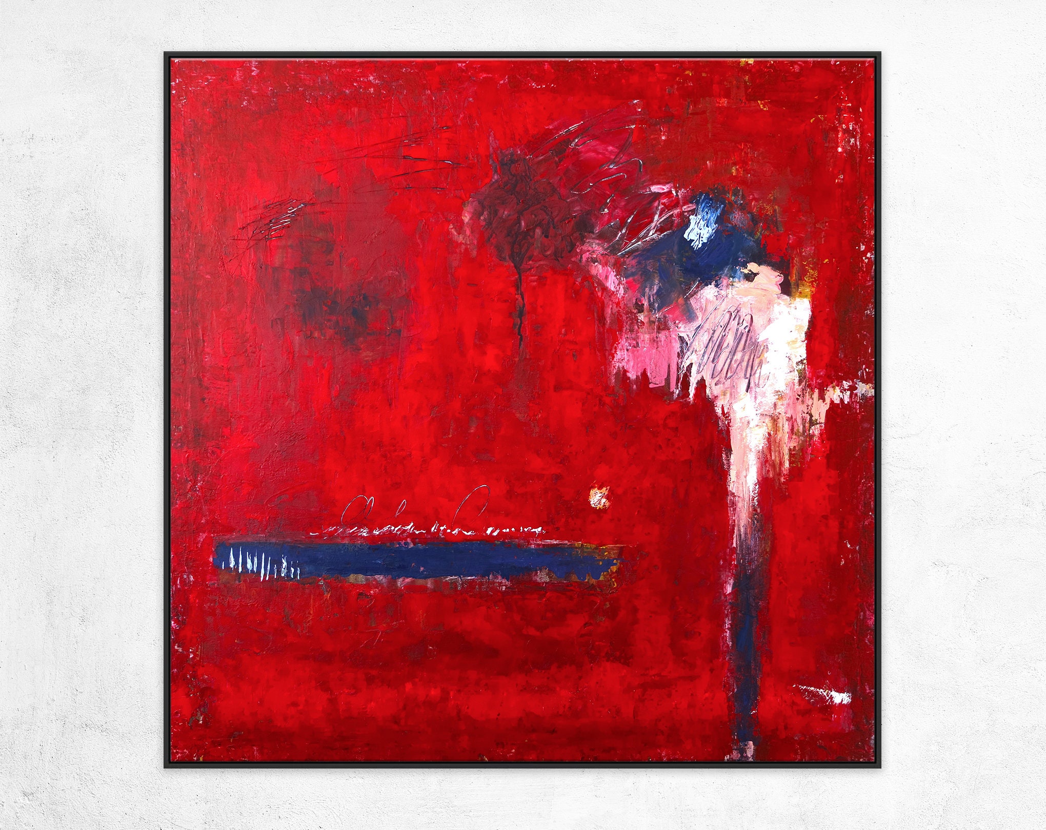 燃えるような赤の抽象画：表現主義のアクリルキャンバスウォールアート