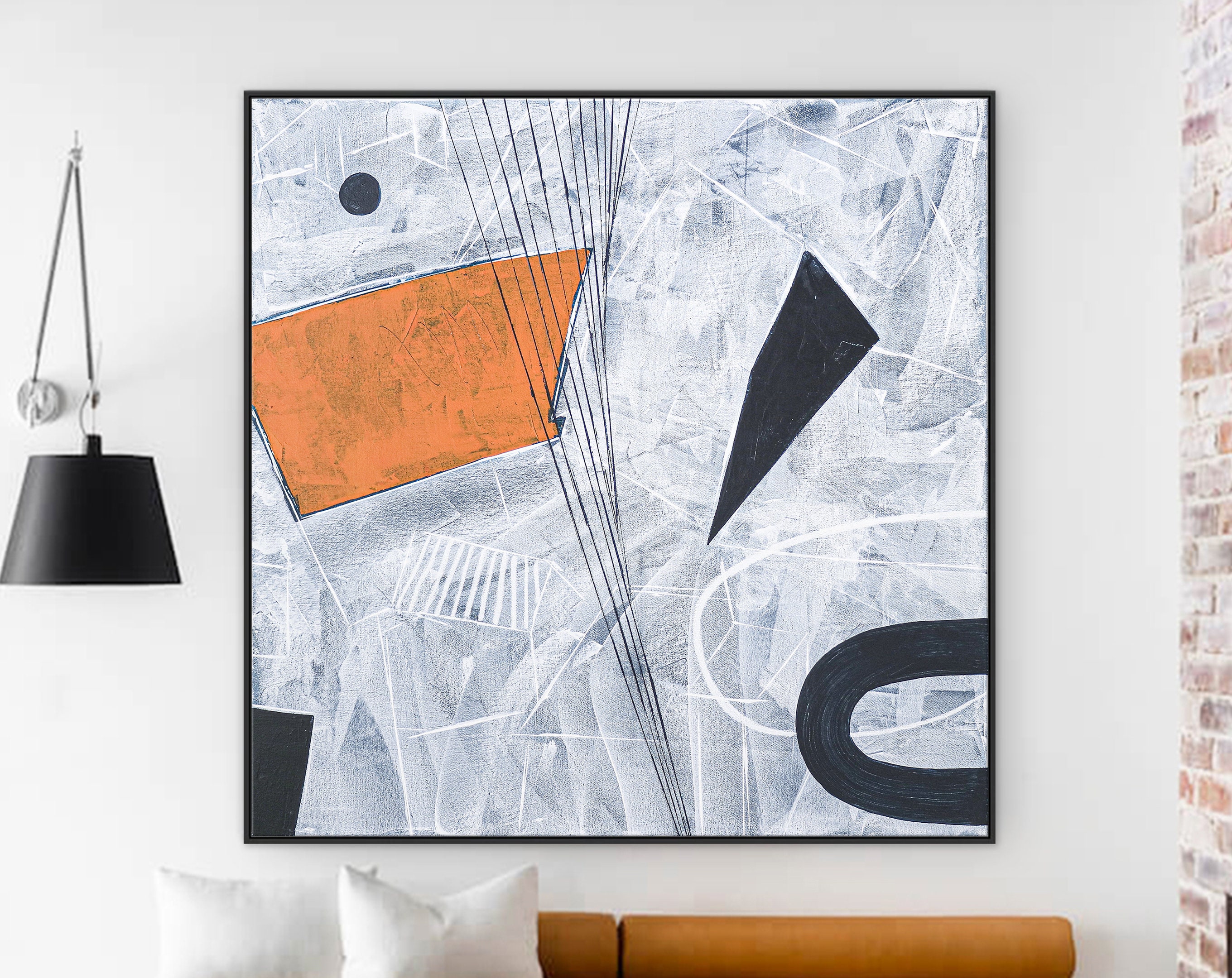 Original Large Abstract Acrylic Painting with Pictorial Elements, Minimalistic Contemporary Modern Canvas Wall Art ｜ Lethe