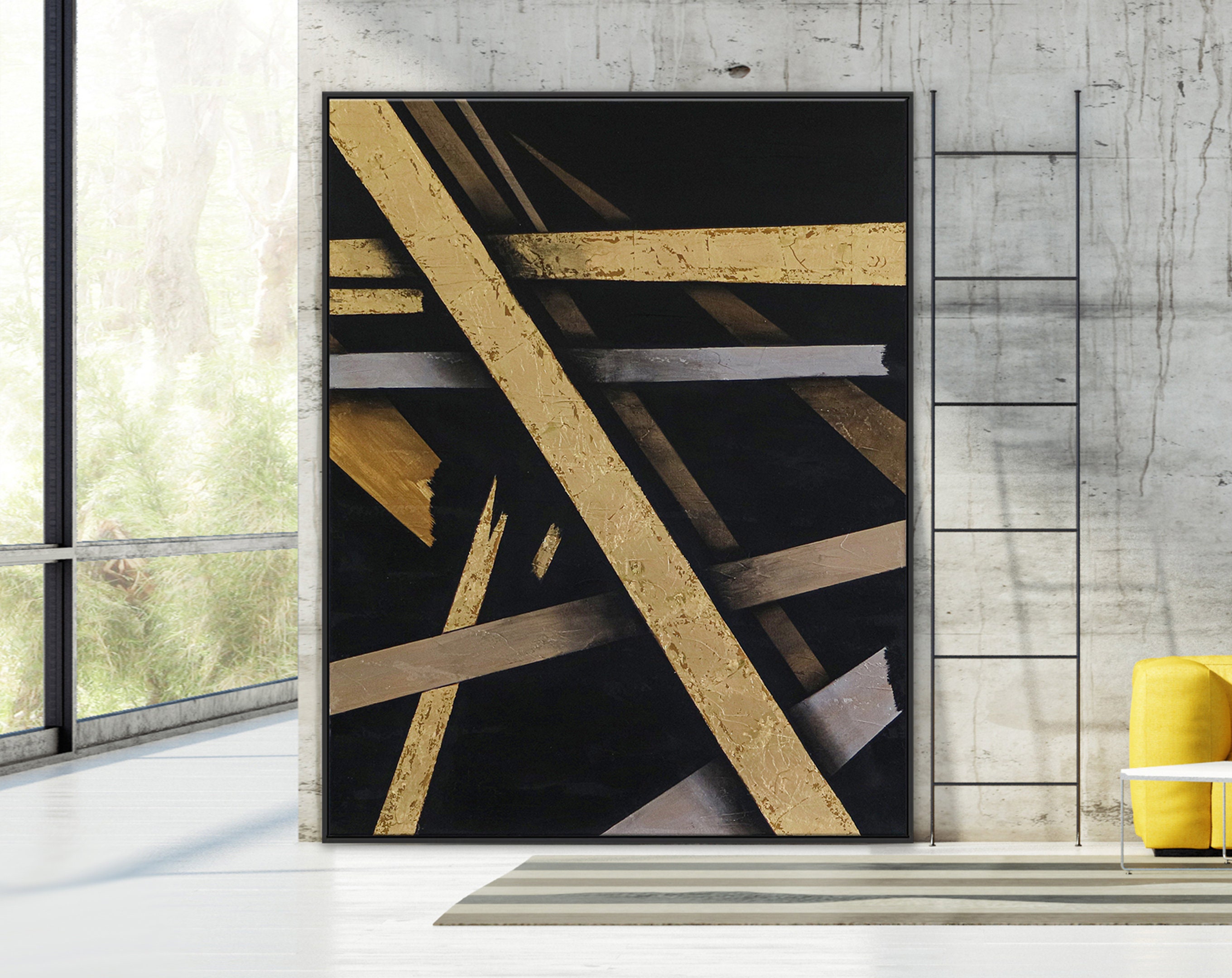 Exciting Fusion of Original Modern Abstract Painting, Large Canvas Wall Art of Expressionism in Acrylic and Gold Leaf ｜ Outro