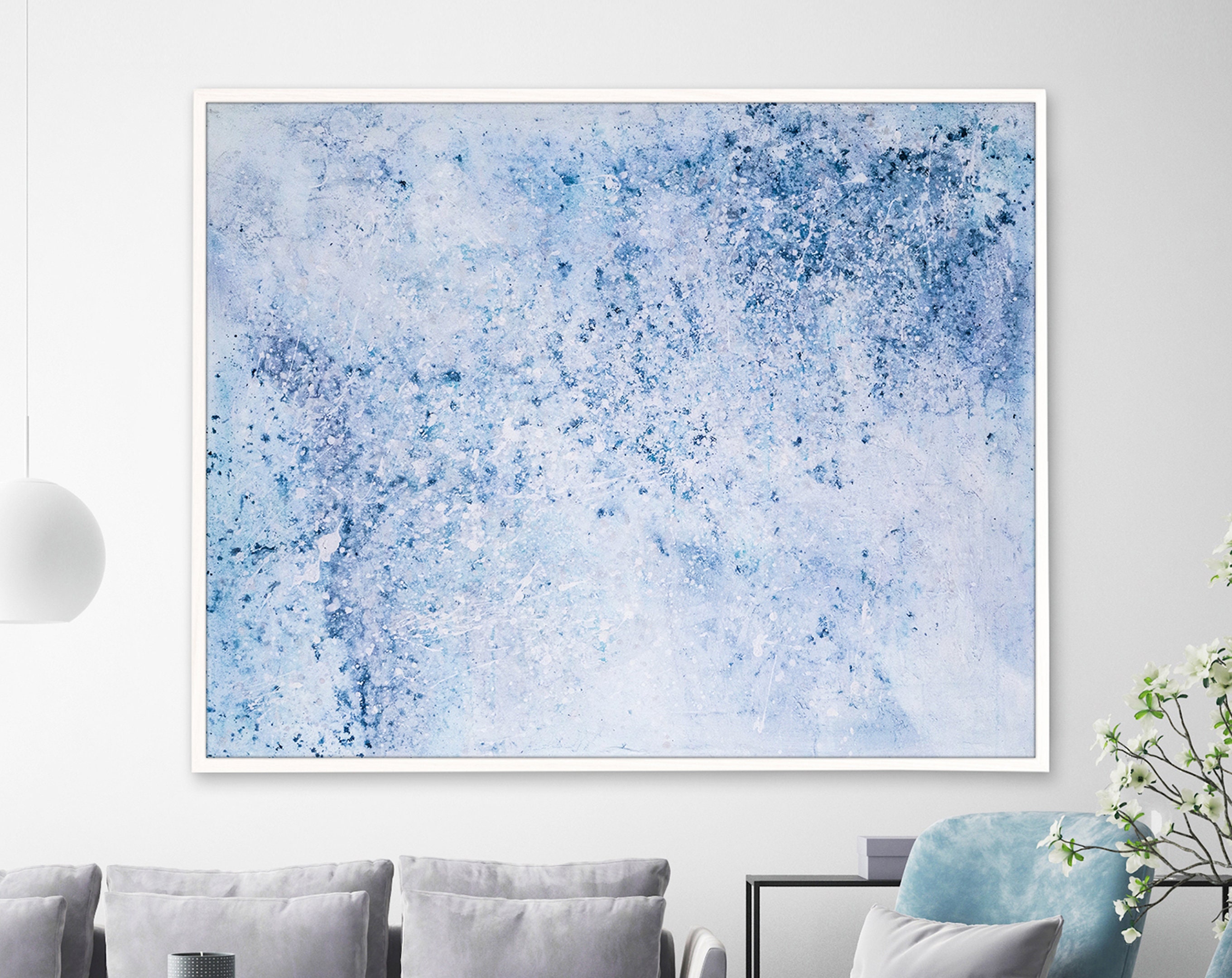 Original Large Abstract Acrylic Painting Captivating Chaos of Cosmic Beauty, Blue Modern Canvas Wall Art ｜ Milky way