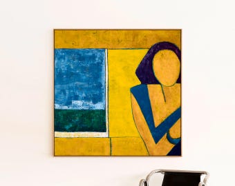 Vibrant Yellow Abstract Wall Art — Modern Original Oil Painting, Textured Canvas — "She is"